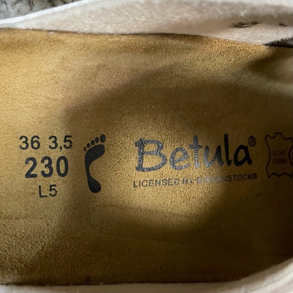 Women BETULA BIRKENSTOCK Beige FLORAL Lace BOSTON Foot Bed COMFORT Leather CLOGS - Picture 5 of 6